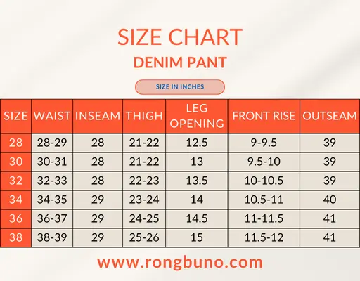 Denim Pant Size Chart