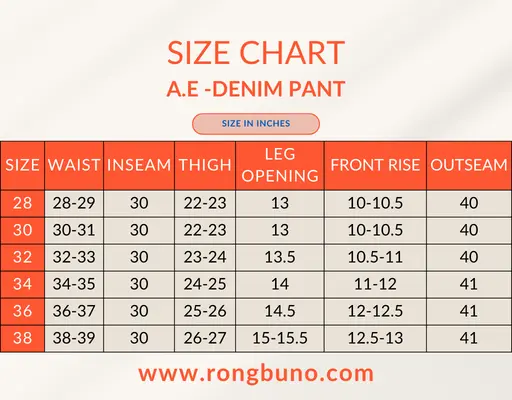 A.E -Denim Pant Size Chart